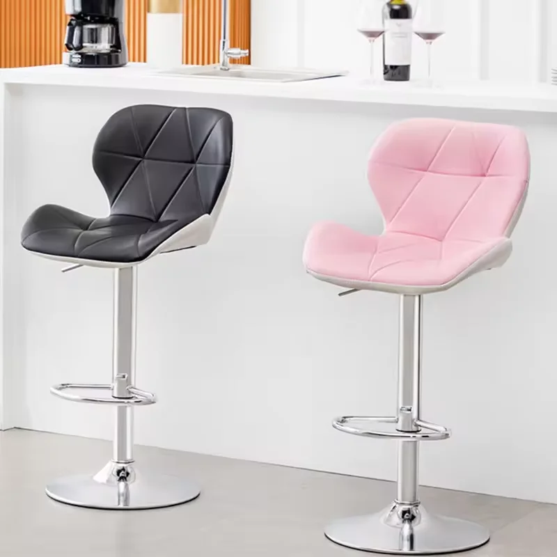 Black Pu Leather Padded Counter Height Bar Stool,Adjustable Metal Barstool High Back,Swivel Bar Chairs