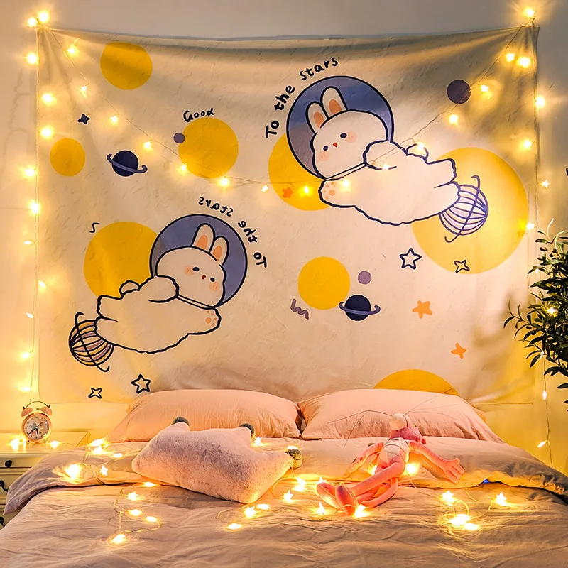 Lovely Cartoon Style Custom Design 3D Digital Printing Household Bedroom Background Wall Hanging Tapestry