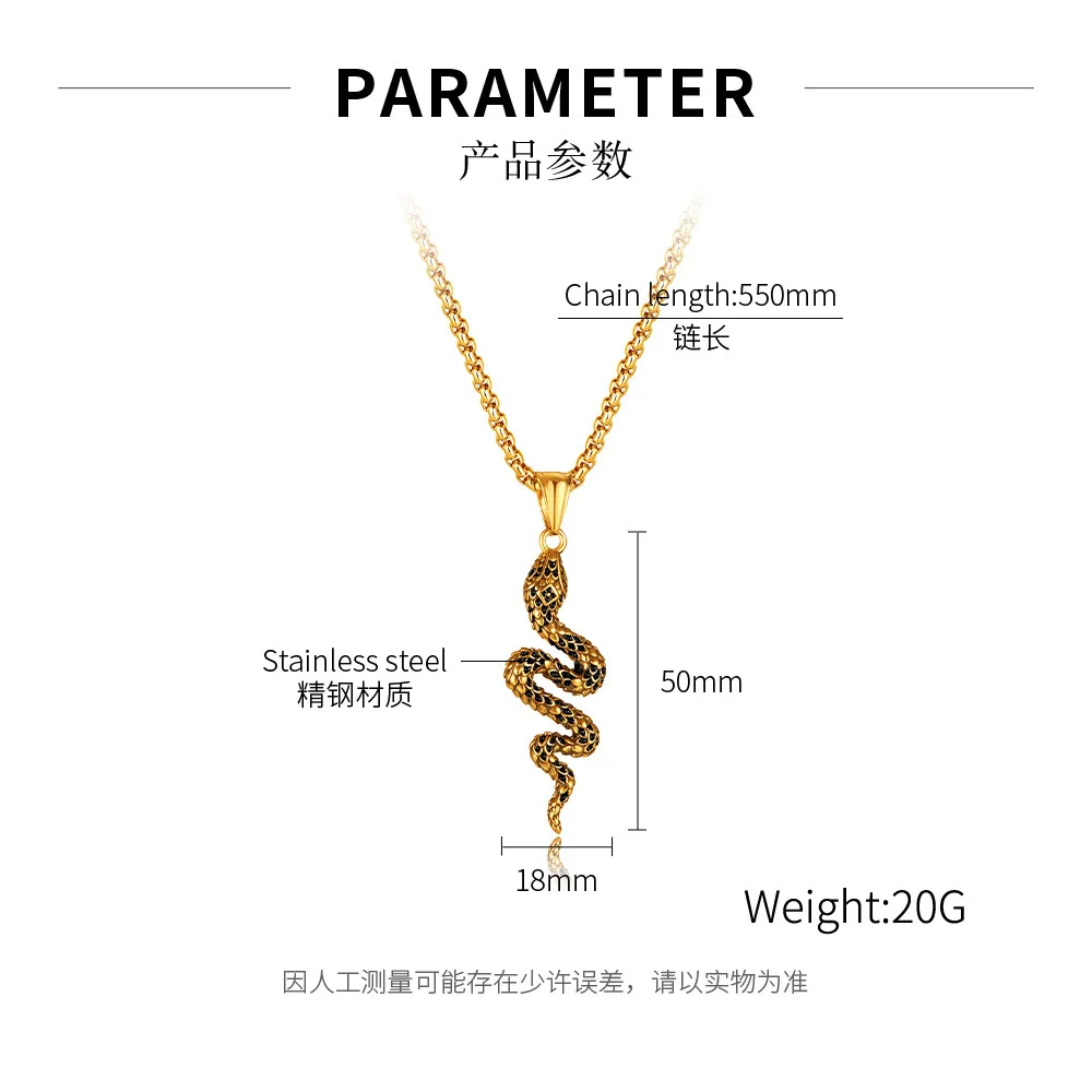ODM Hot selling personality creative stainless steel serpentine pendant necklace Hip hop snake fashion jewelry necklaces men