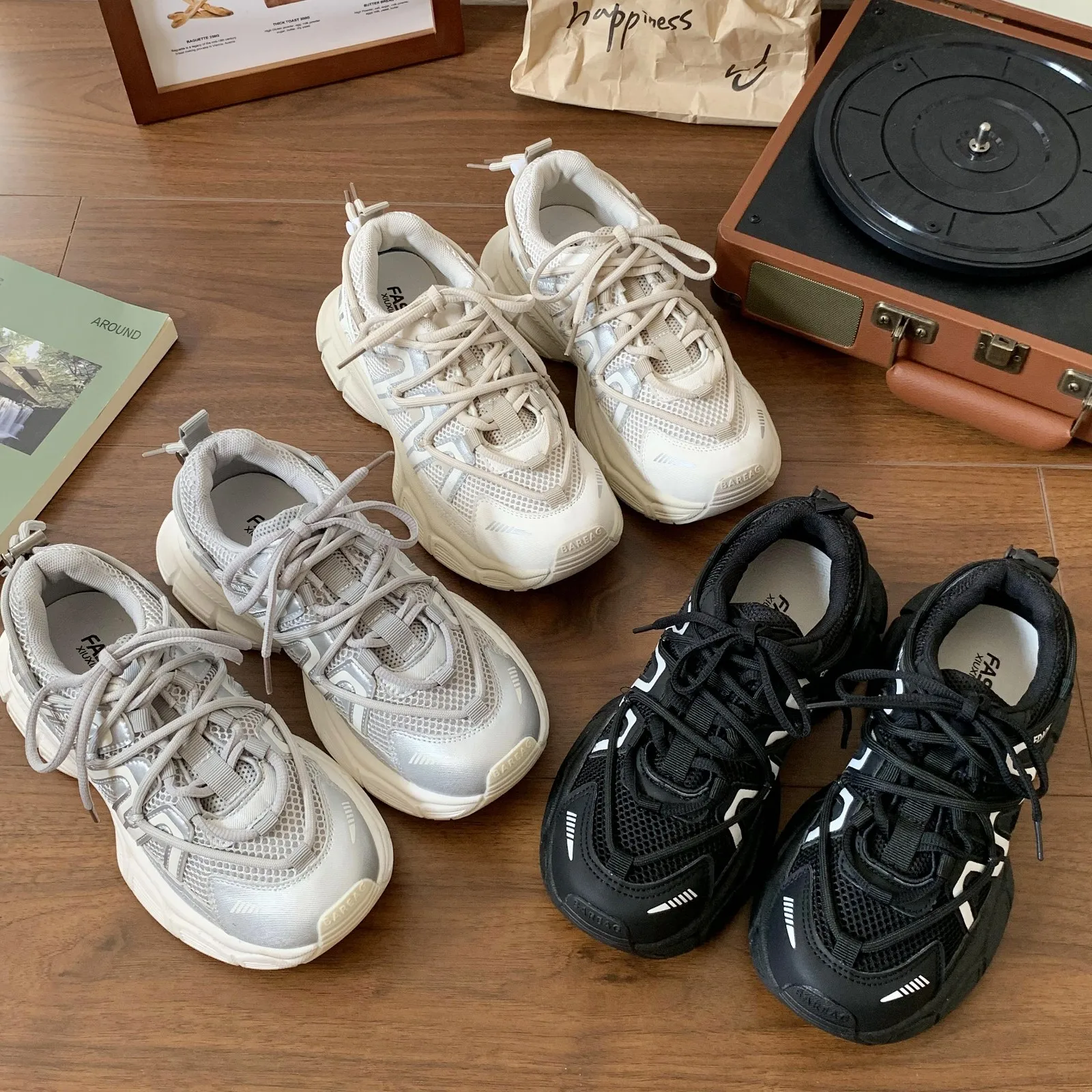 Women White Chunky Sneakers Designers Vulcanize Shoes Platform Running Sneakers Ladies Black Casual Shoes