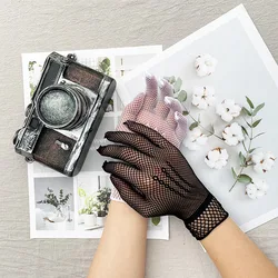 Women Black White Summer Driving Fashion Lace Gloves Full Finger Girls Bridal Mesh Fishnet Gloves