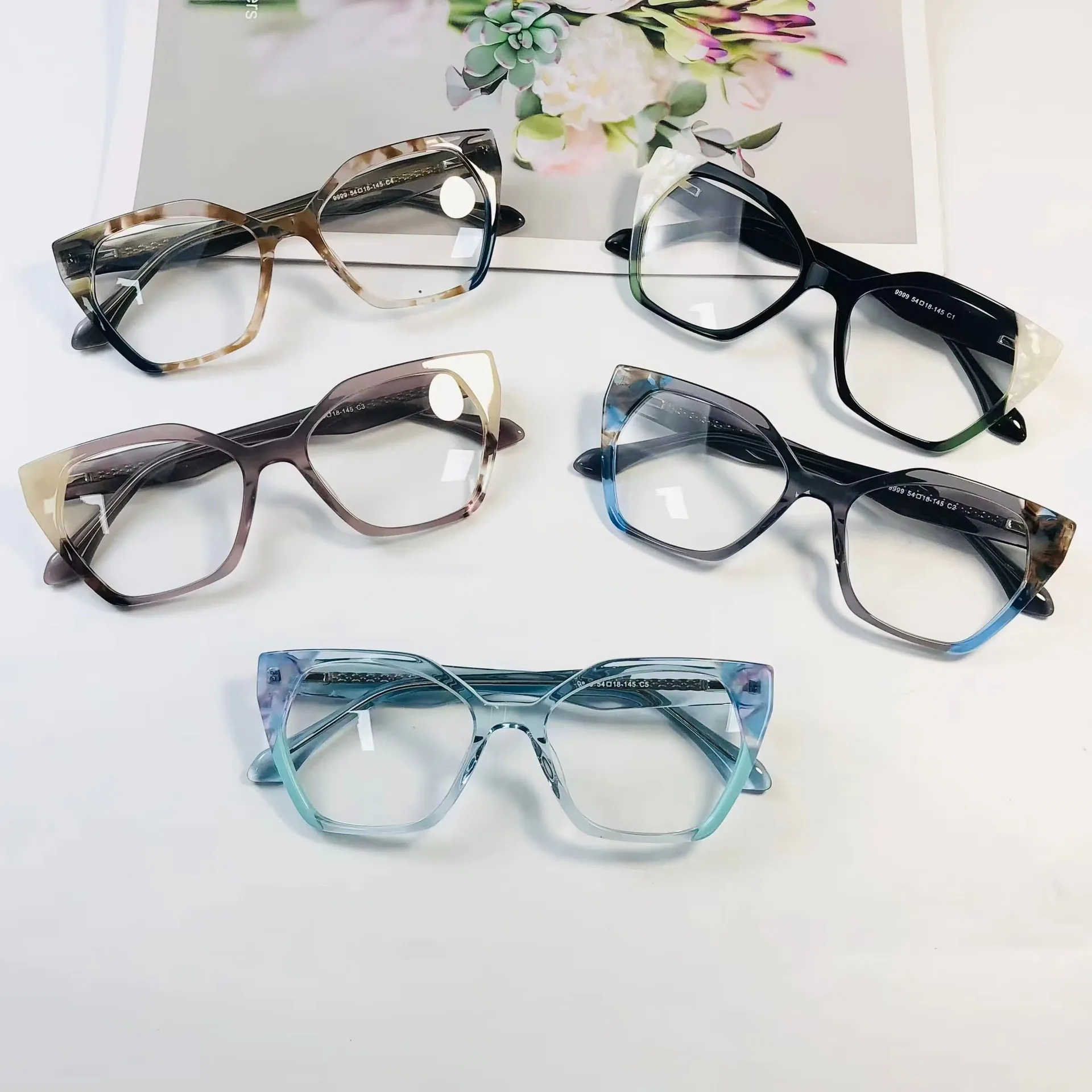 2024 New Fashion Colorful Acetate Optical Spectacle Frame Women Large Size Vintage Glasses Frame Men Anti Blue Computer Glasses