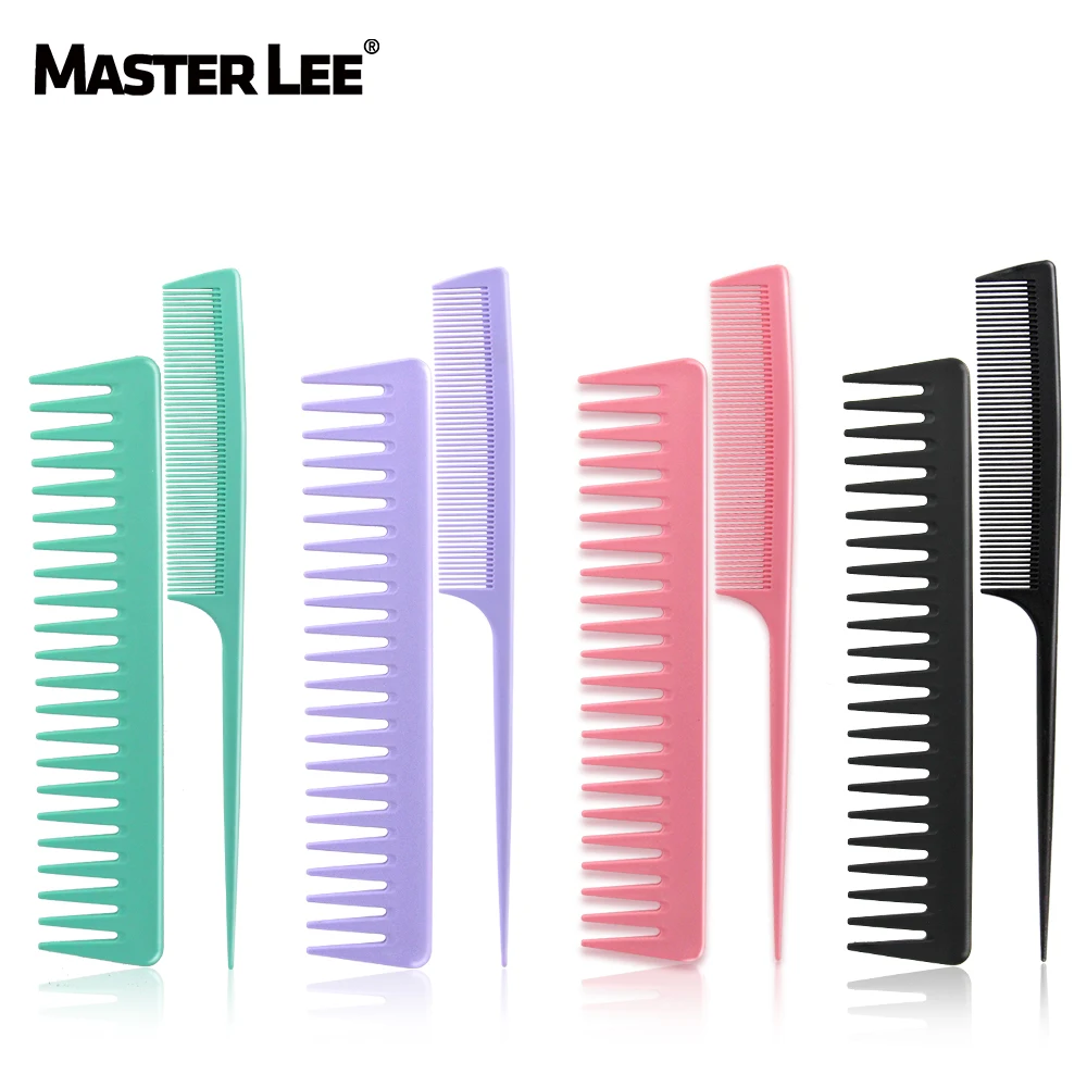 Masterlee custom logo plastic comb set wide teeth comb elegant rat tail comb