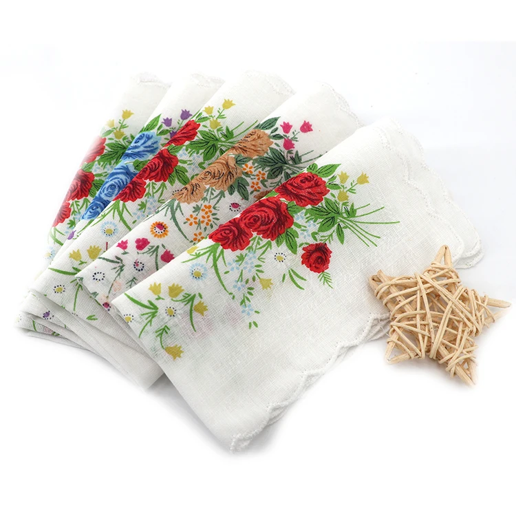 Fashion Custom Service Lady Cotton Embroidered Lace Edge Handkerchiefs for wedding happy tears