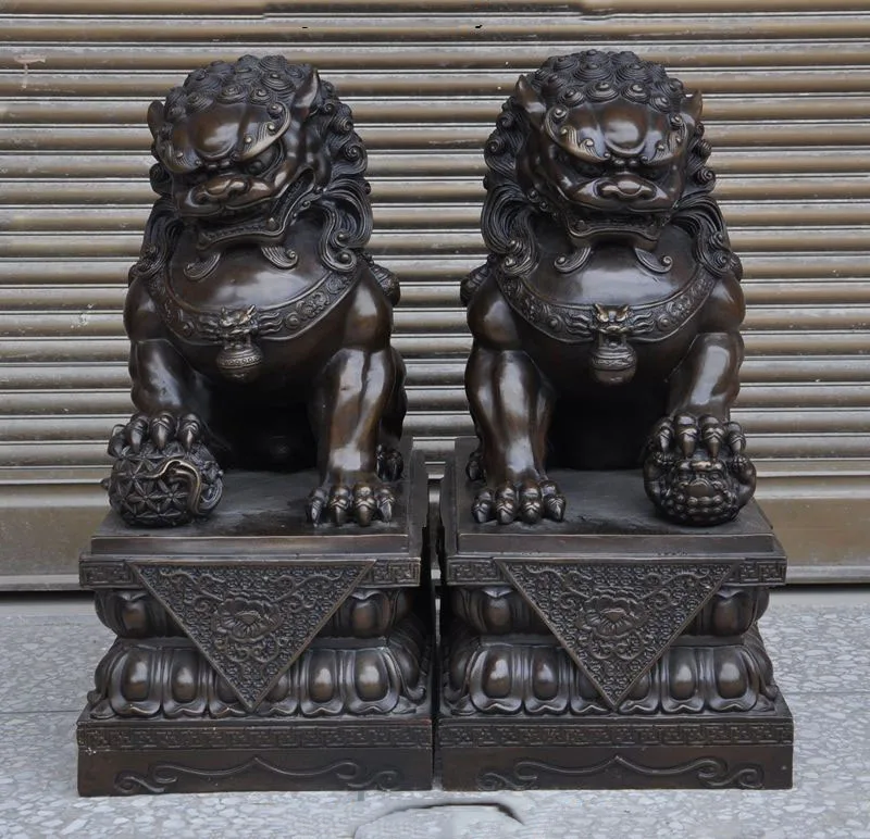 Casting Bronze Decoration Animal Sculpture Chinese Guardian Lion Brass Foo Fu Dog Statue For Front Door Gate Decor