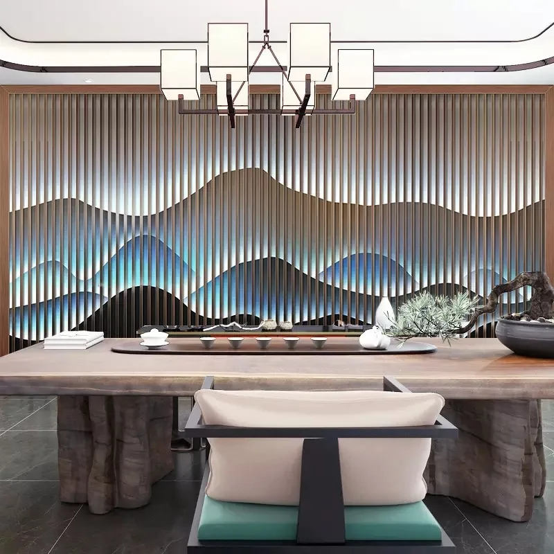 New Product Customized High End Fixed Hotel Hollow Stainless Steel Decorative Divider Screen Chinese Landscape Painting Screen