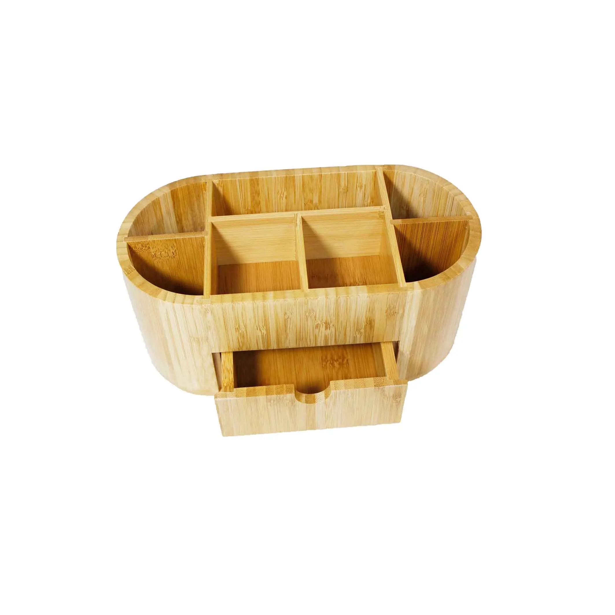 
Home and Office Natural Bamboo Stationery Desk Organizer With Drawer 