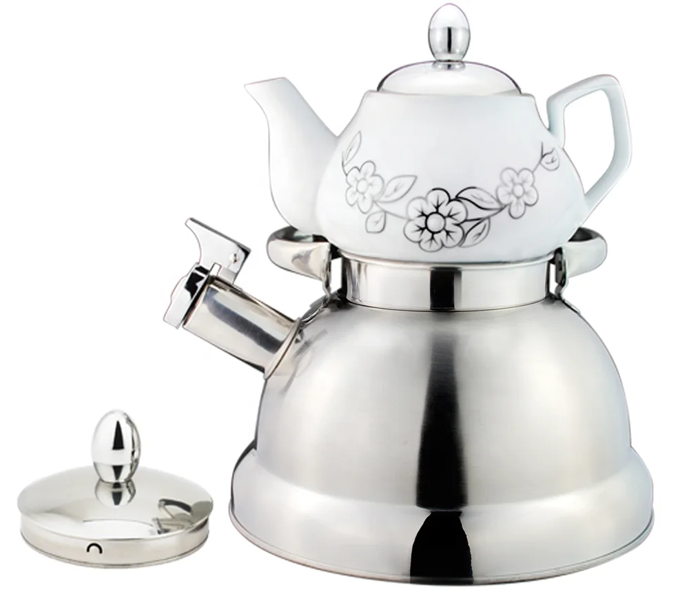 3.0L stainless steel whustling water kettle double kettle ceramic teapot