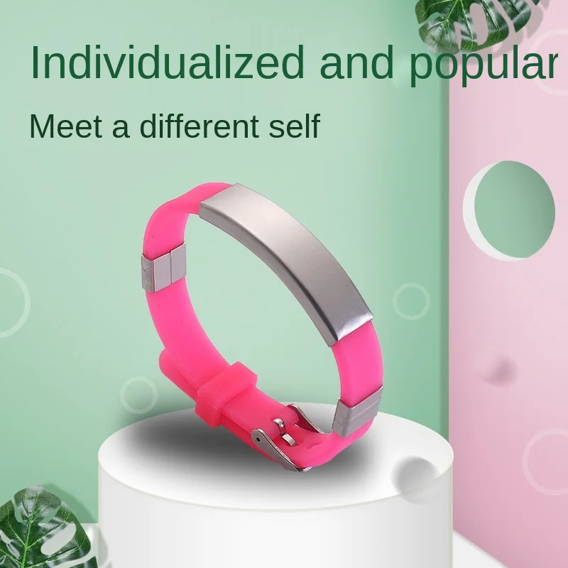 Environmentally Friendly Custom Ajustable Belted Bangles Colourful Carve Rubber Silicone and Stainless Steel Letter Bracelet