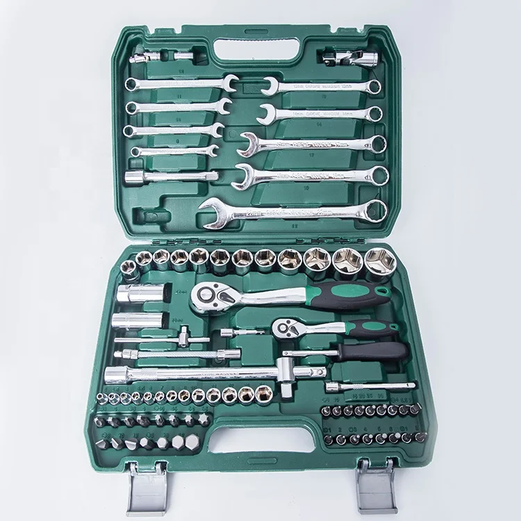 Retail wholesale  High quality 82pcs household car repair box hand tool set  with wrench