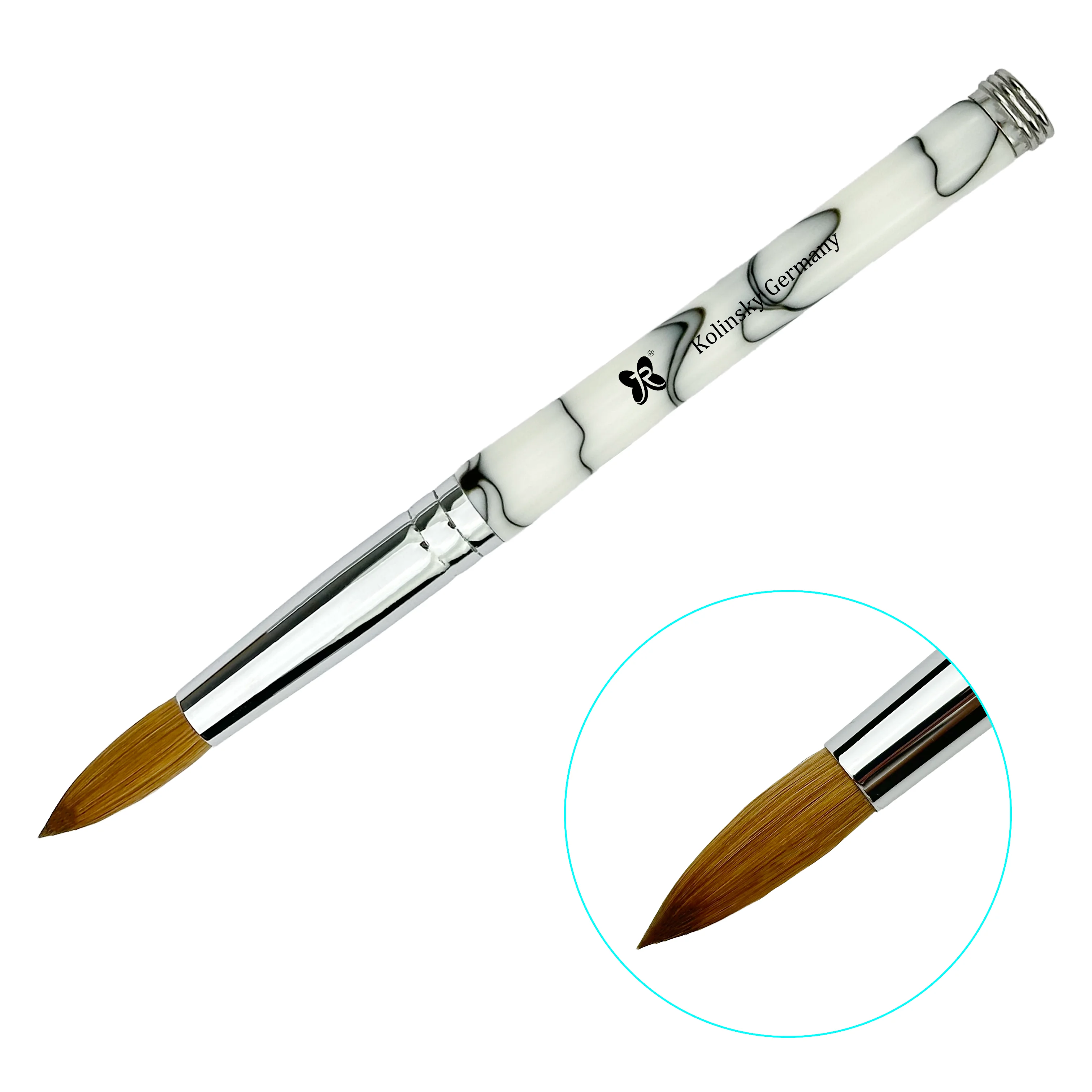Professional Custom Logo White Acrylic Handle With Black Lines Kolinsky Acryl Brush For Acrylic Powder