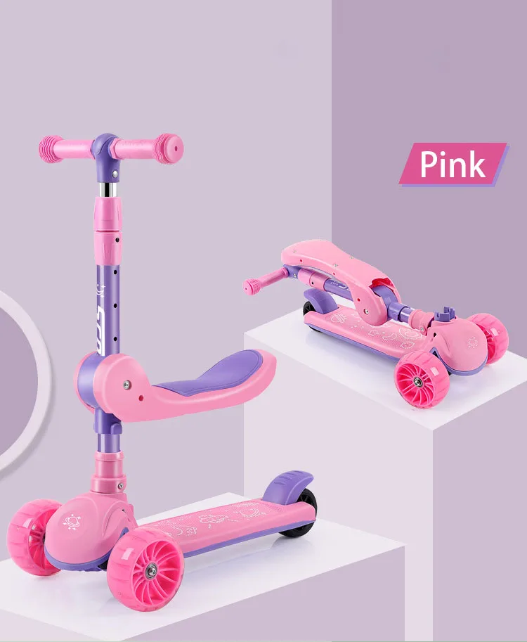 The factory shipped the new pink Princess children three-wheel scooter can sit and stand with light music balance car