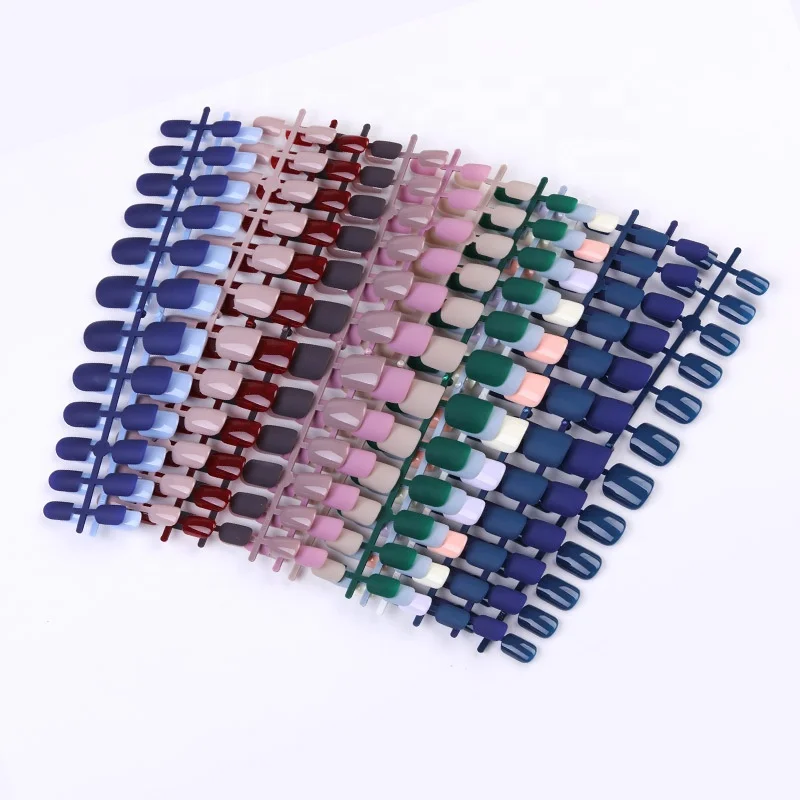 Pack Of 24pcs Pure Color Press on Matte False Nails Art Sharp Square Artificial Fingernails Nails Tips