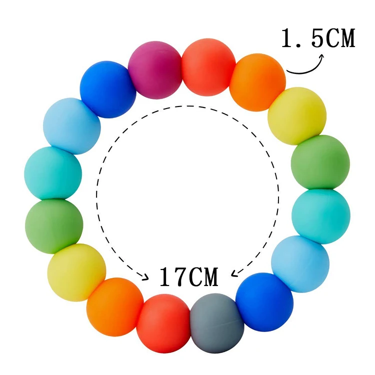 Wholesale Amazon BPA Free Baby Teething Bracelet Rings Durable Rainbow Color Food Grade Silicone Beads Baby Teether