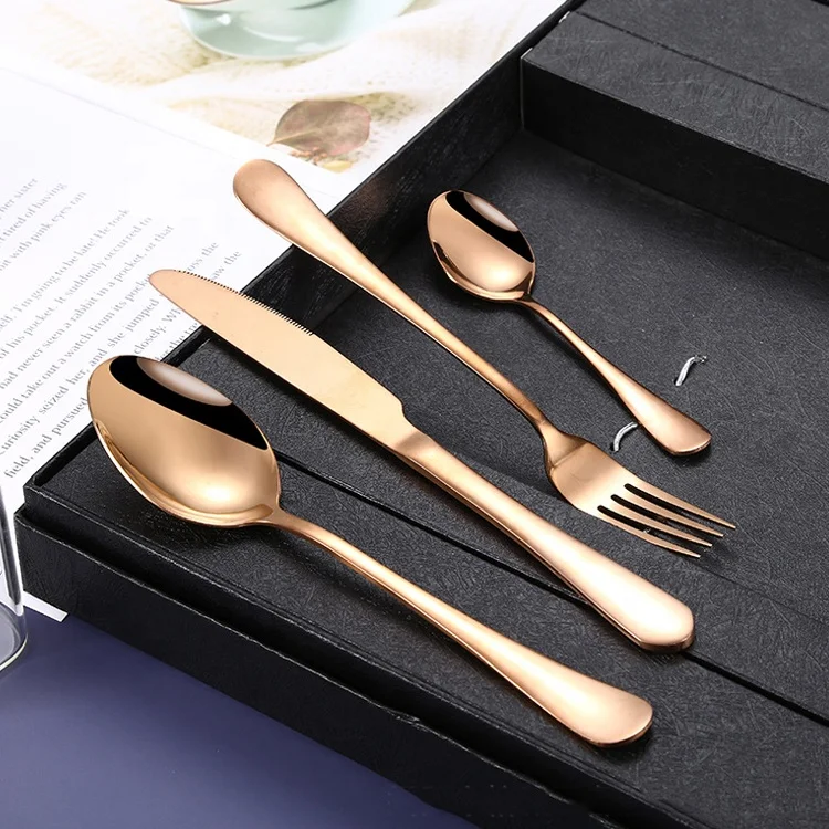 Stainless Steel gold plated 24pcs Cutlery wholesale Luxury spoon and fork reusable 24-piece gift box Flatware Set