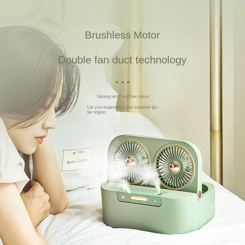 New Double-spray Fan Portable Water Spray Mist Desktop Fan Dual Motors Air Cooler Retro Tabletop Fan with Cooling Mist