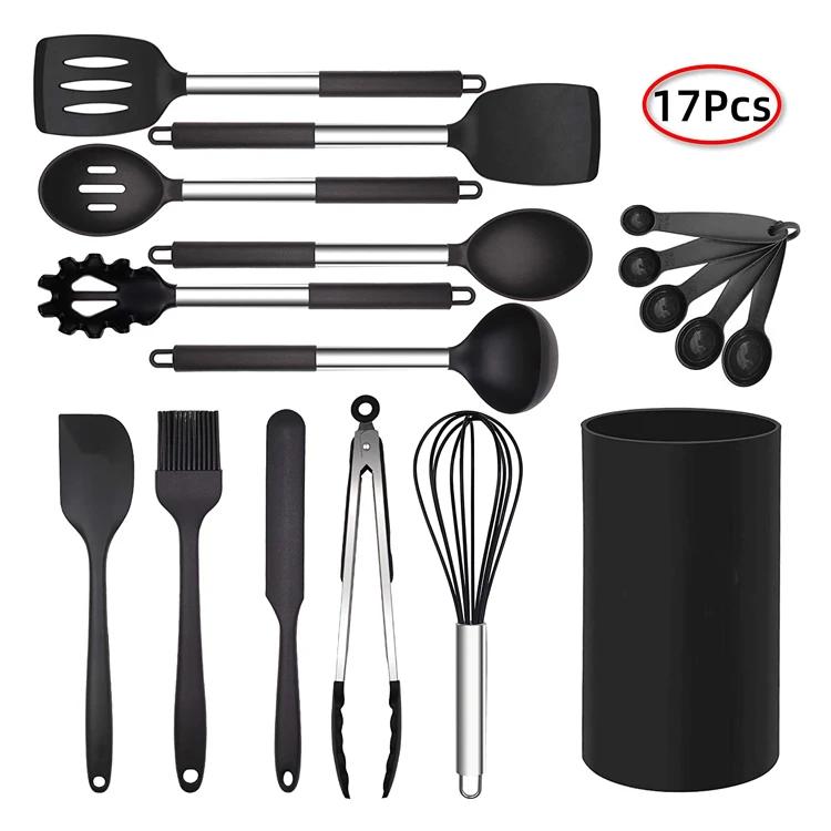 multi function 17 piece Set Silicone kitchen utensils and baking tools with holder