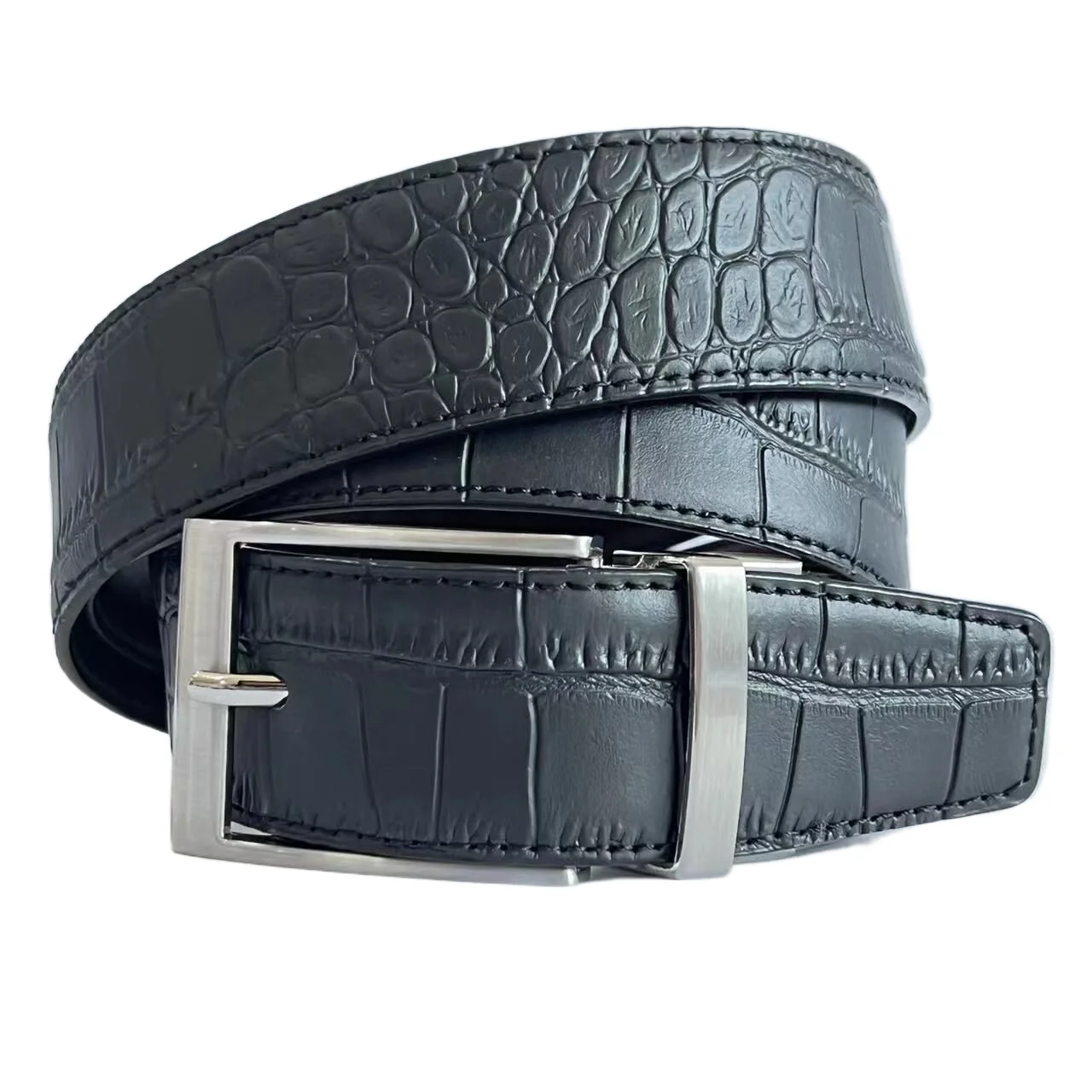 Crocodile leather belts for men in alligator skin split with Dress Classic Reversible Rachet Buckles