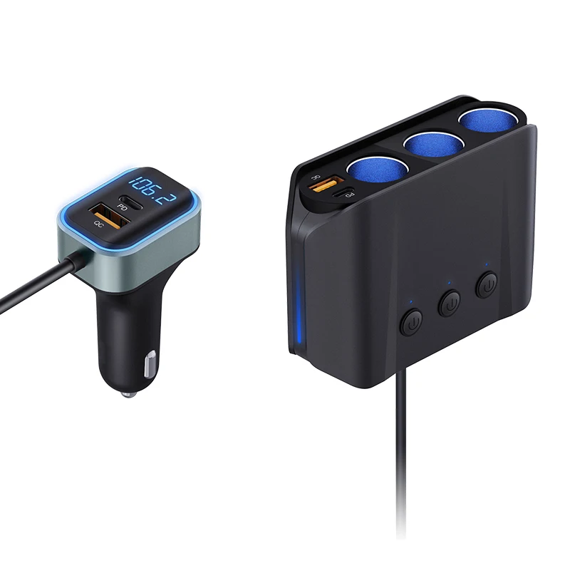 7 in 1 Car Charger With Separate Switch USB C Car Charger PD 45W Fast Charging for Multiple Devices Car Cigarette Lighter