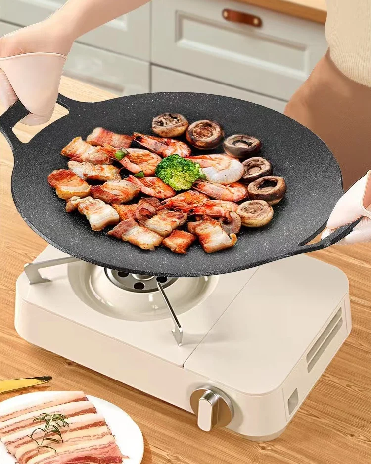 round Iron Plate Carabiner Universal Non-Stick Grill Pan for Outdoor Party Portable Barbecue Plate