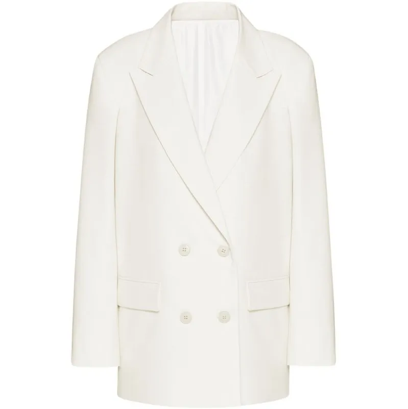 Polyester Long Sleeve Cotton None Decoration Loose Button Fly White Formal Womens Suit