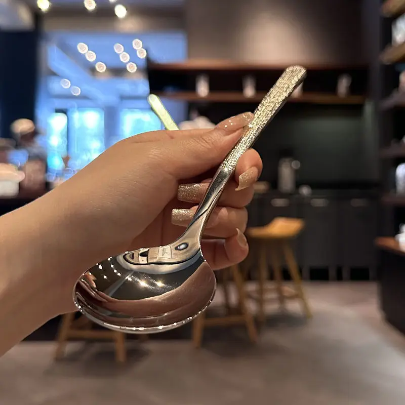 Household Stainless Steel Spoon with Hammer Pattern Korean Style Spoon, High Aesthetic Value Eating Spoon