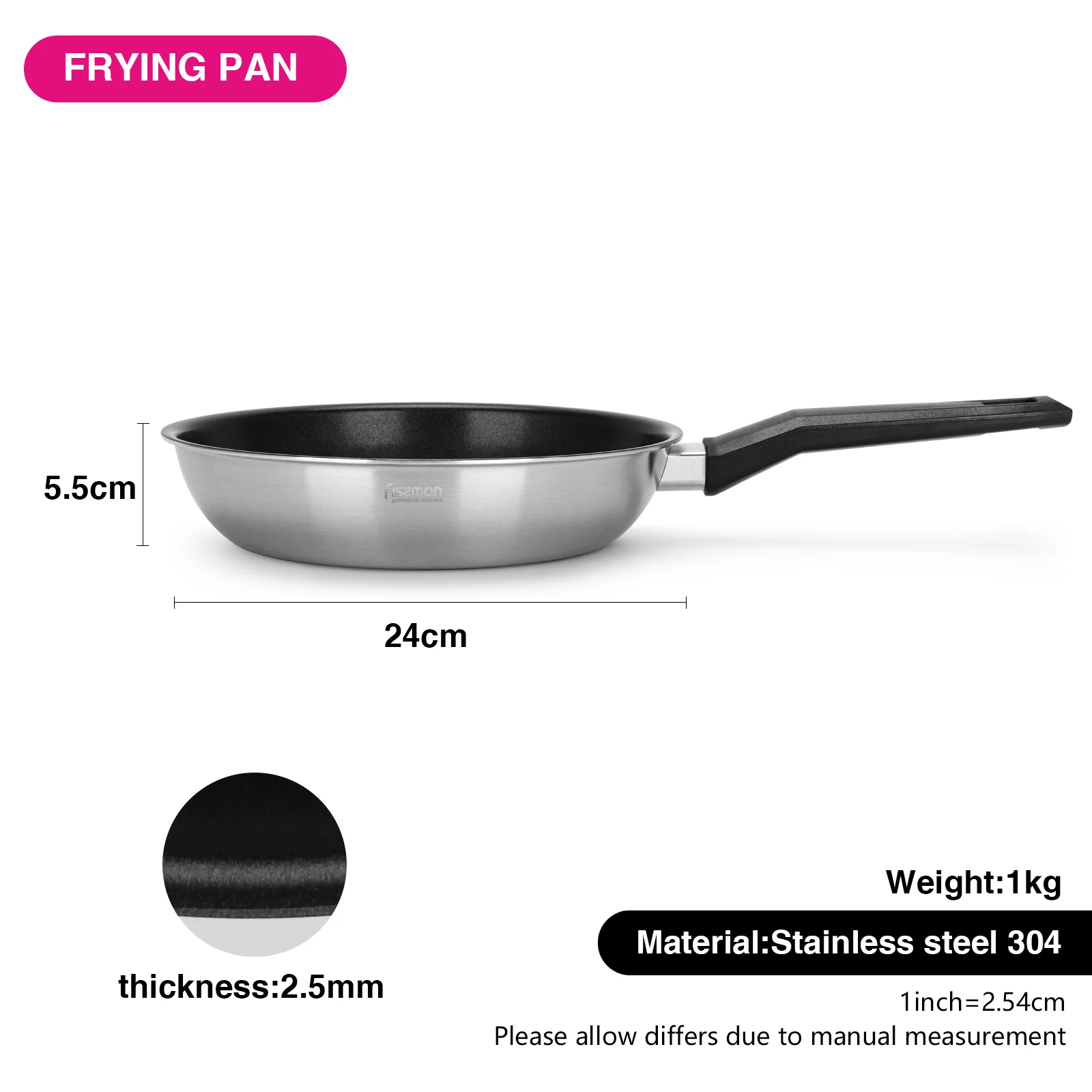 FISSMAN Frying Pan Steel Pro 24X5.5 Cm With Non-Stick Coating Stainless Steel Cooker