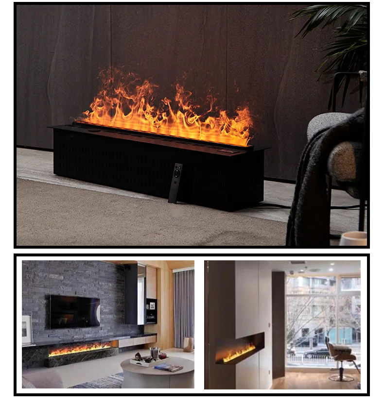 Modern Wall Electrical Heaters Fire Place 3 Sided Electric Fireplaces 7 Colors Led Light Flame Effect