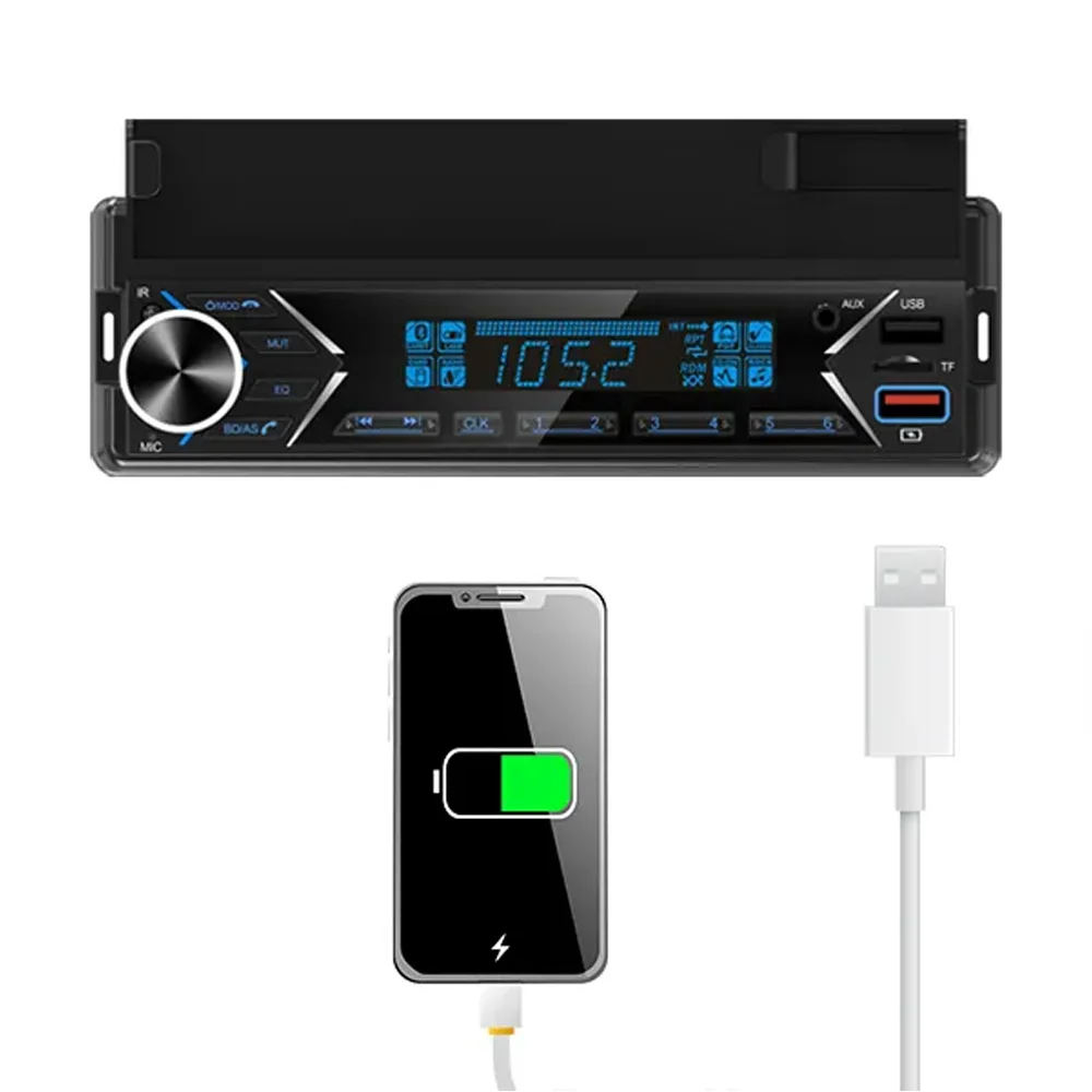 New Style 12V Universal Car MP3 Player Single Din FM Radio With Phone Holder Colorful Lights Double USB BT TF AUX Music Player