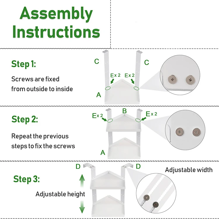 JH-Mech 2 Layers Office Cubicle Shelf Storage Organizer Height Adjustable Floating Corner Rack with Adjustable Hooks
