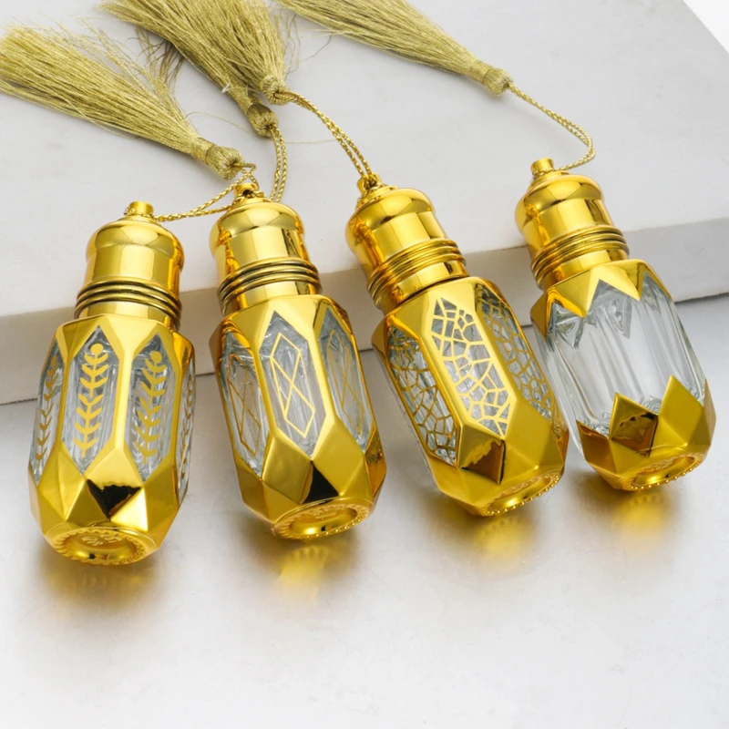Wholesale Octagonal Perfume Roll On Bottle 6ml Mini Arabic Luxury Electroplated Glass Attar Spray Bottle with Custom Box