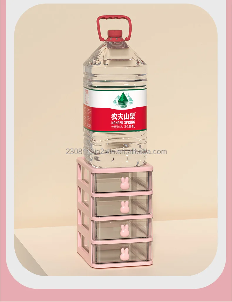 Cartoon desktop storage box Transparent small drawer type desk plastic mini storage box Rabbit stationery storage box
