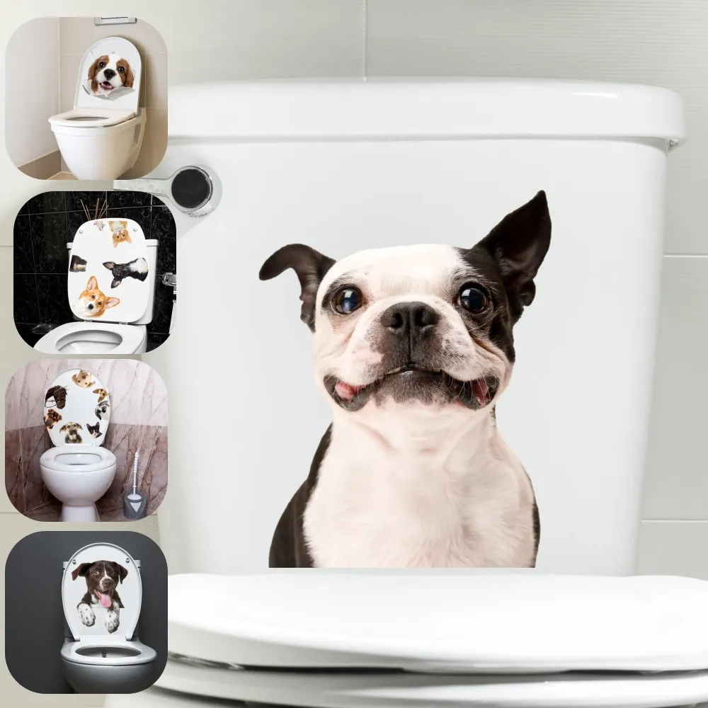 Yiyao Cute Pet Dog Toilet Lid Sticker Bathroom Toilet Beautification Decoration Waterproof Self adhesive Toilet Sticker