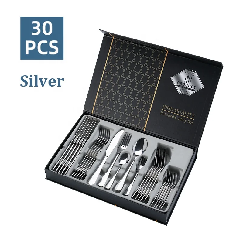 Wholesale Luxury Gift Box 30pcs Tableware Silverware Fork Spoon Knife Flatware Stainless Steel Cutlery Set