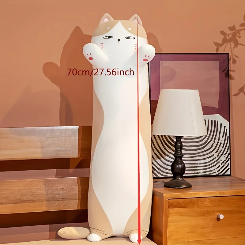 wholesale designer long strip design cute soft figure kawaii animal anime doll pink cat plush toys throw pillow
