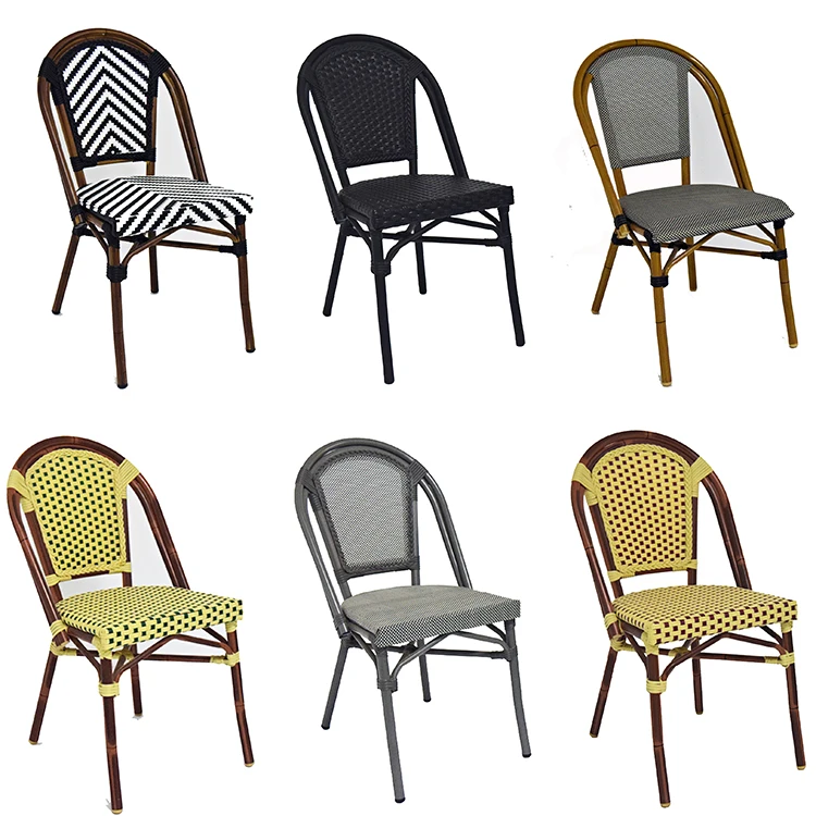 Outdoor French Chairs Multi Color PE Rattan Patio Bistro Flat Wicker Bamboo Garden Chair On Sale