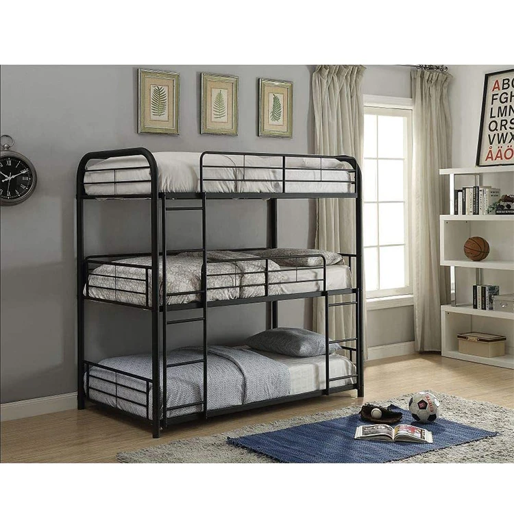 Bedroom Furniture Home Wholesale Full Size Metal Frame Steel Iron 3 Three Levels Triple Tier Bunk Beds For Cheap Prices Sale