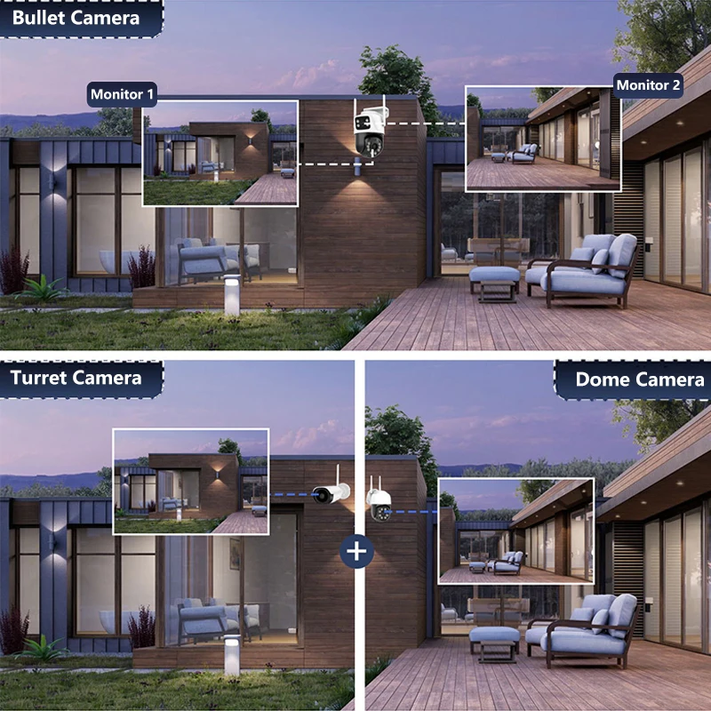 Outdoor Security Dual Lens Dual Screen 360 Ptz Wifi Home Security Cctv Ptz Camera 3k Wifi Network Camera