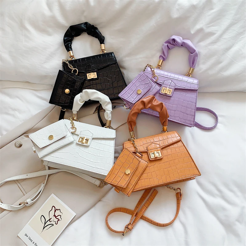 Ladies Designer Trapezoid Crocodile Pattern Crossbody Bag Women PU Leather Luxury Shoulder Bag Clutch Purse with Key Ring Wallet