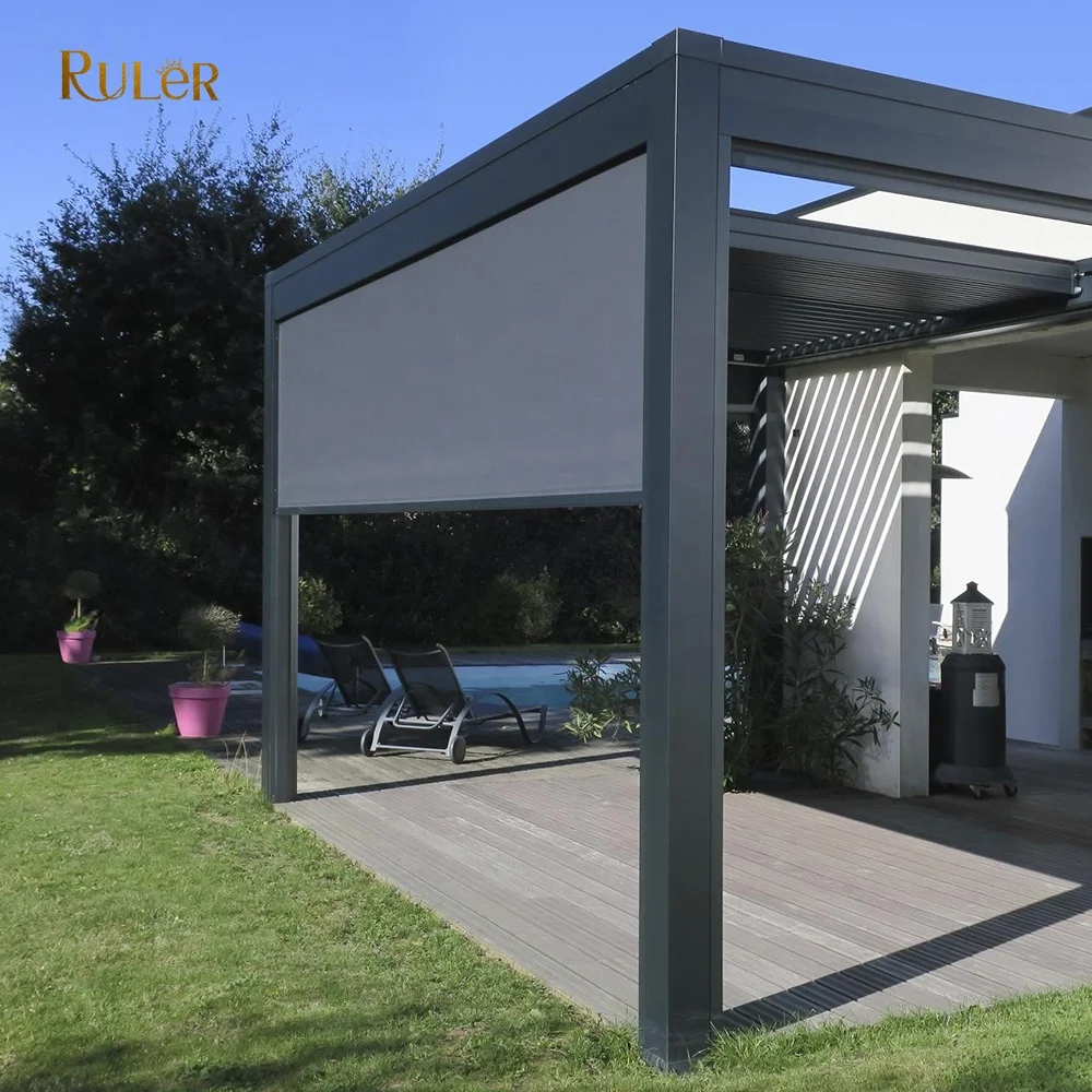  Customized Outdoor awning motorized smart window blinds Balcony Sunroom pvc roller shades for
