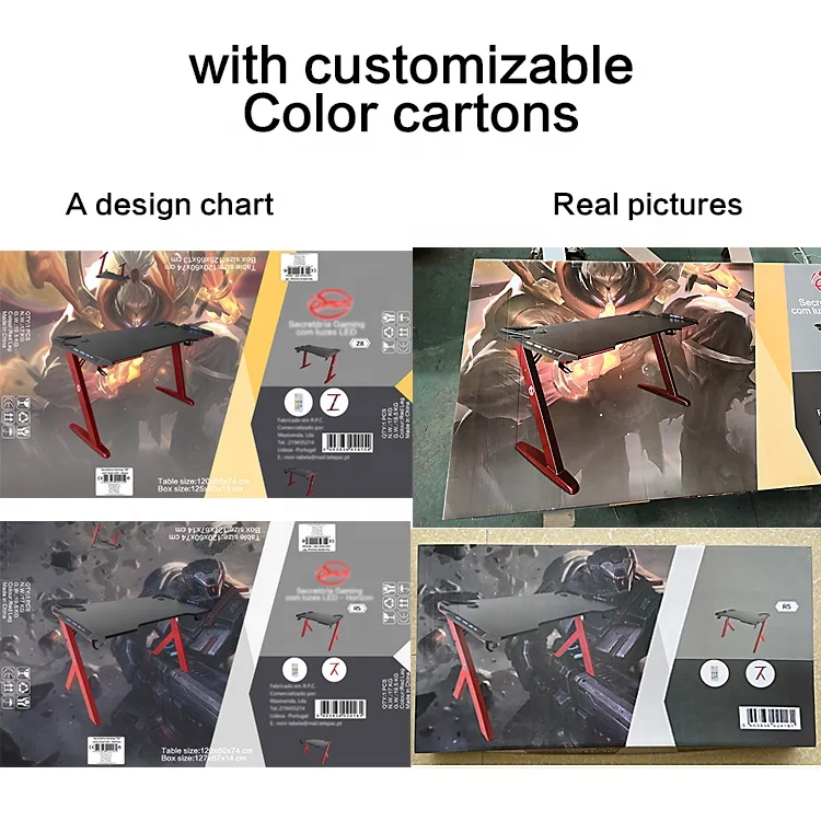  Color Box Packing New Design Metal Frame E-Sport RGB K Shape Gaming Table