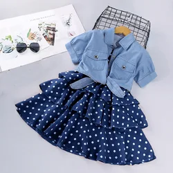 2023 Summer Kids Clothing Denim Jacket Skirt Suits Girls Jeans Wholesale China Children Clothes Baby Girl Lace Dress