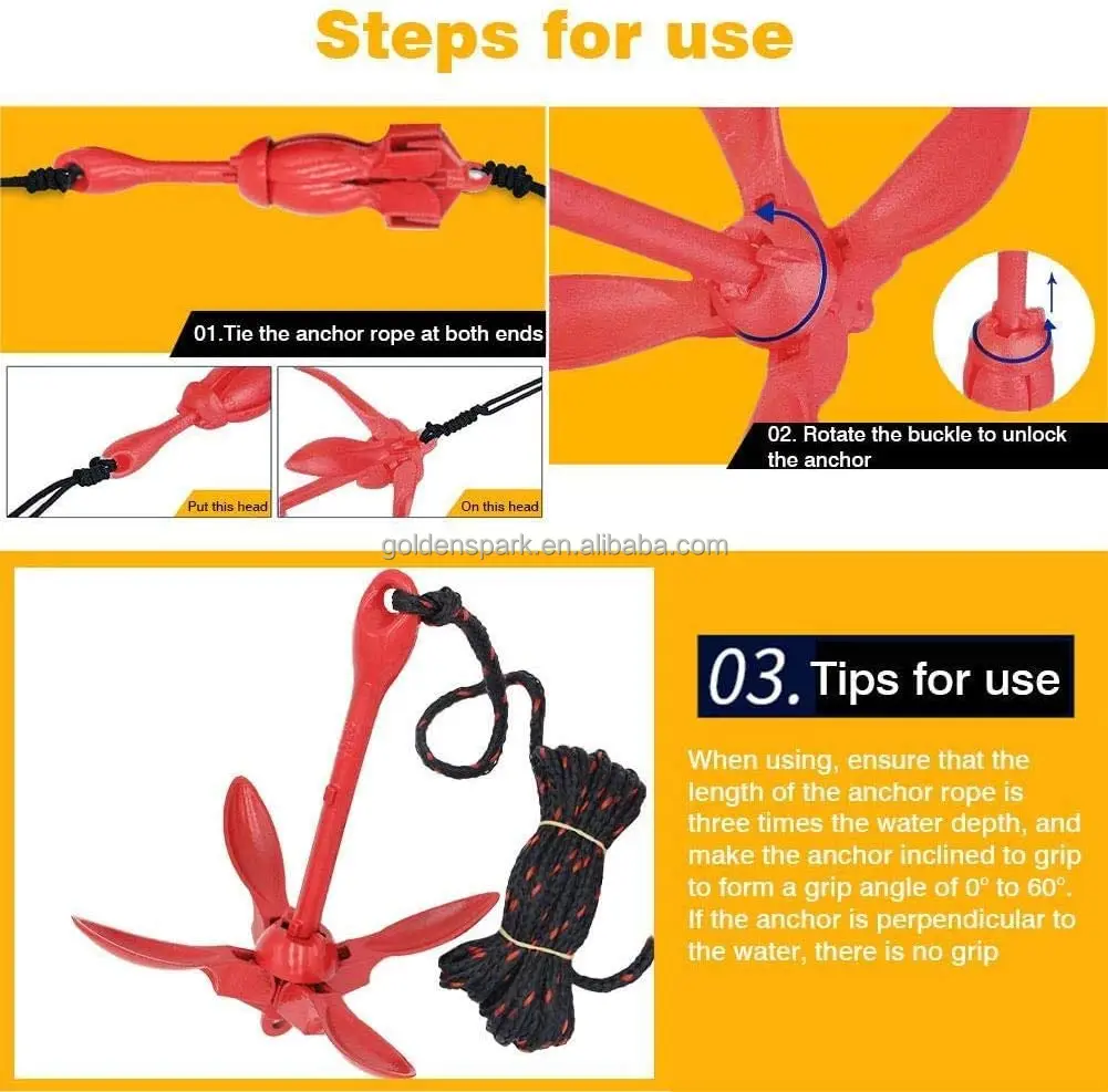 Kayak Anchor Kits Portable Folding Anchor Buoy Kit Canoe Kayak Raft Boat Sailboat Fishing 3.5 lbs
