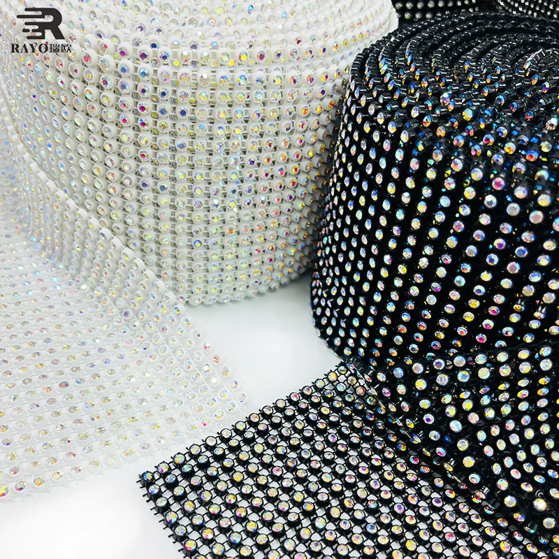 4mm 5mm Non-Elastic Mesh Rhinestone Trimming Shiny Sew-On Garment Accessories for Wedding Dresses Decorations