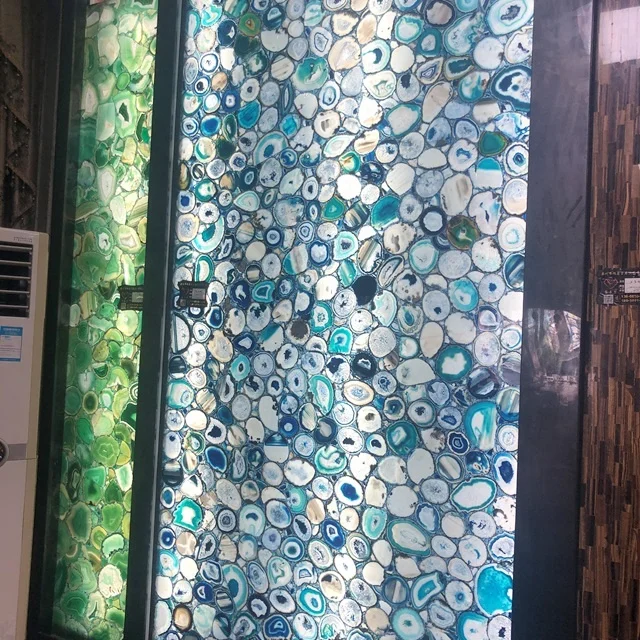 Blue agate translucent / onyx backlit slab/ semi precious stone marble tile