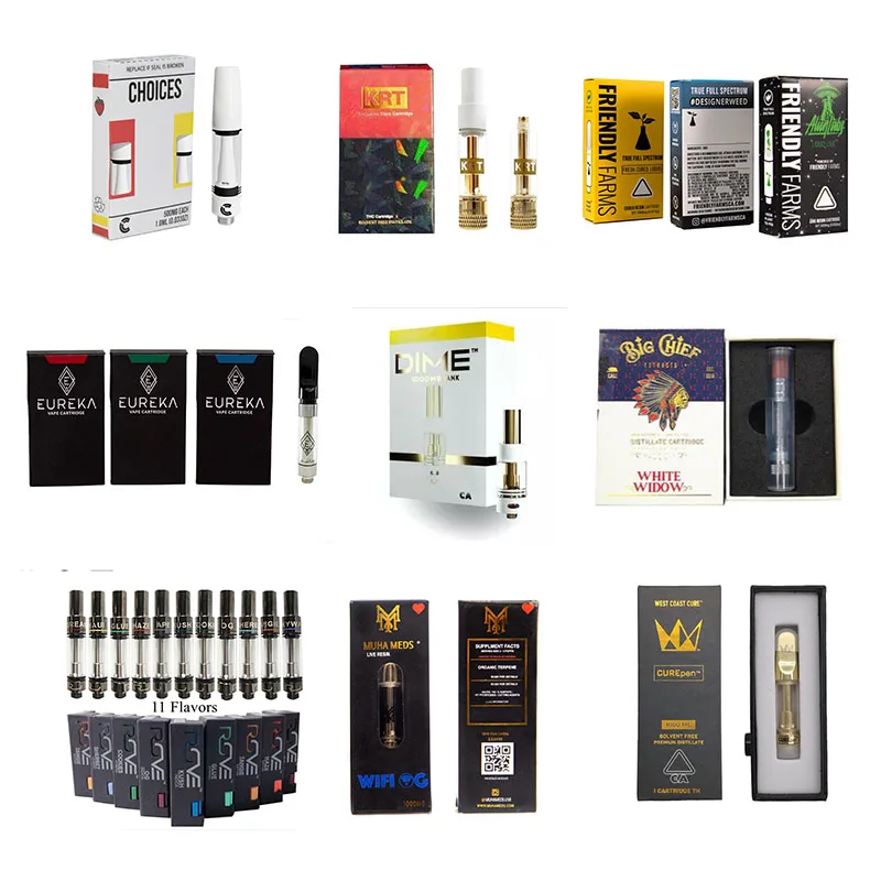 No Burn Taste Ceramic CBD Cartridge Screw Mouthpiece CBD Vap with Popular Brands CBD Oil Cartridge Packaging