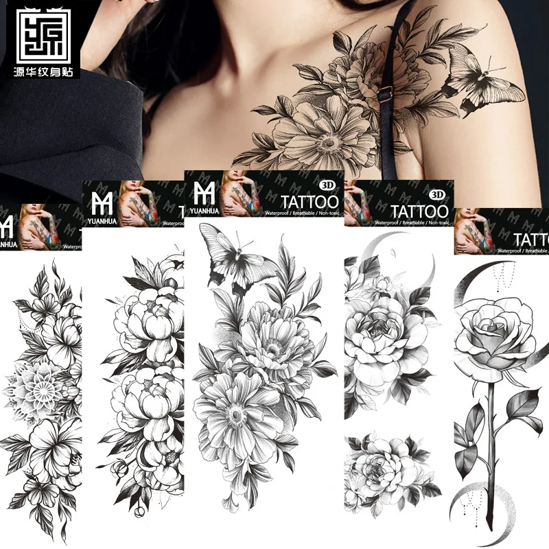 Vegetarian flower sticker tatoo new waterproof realistic rose tattoo stickers factory wholesale dark department tattoo sticker