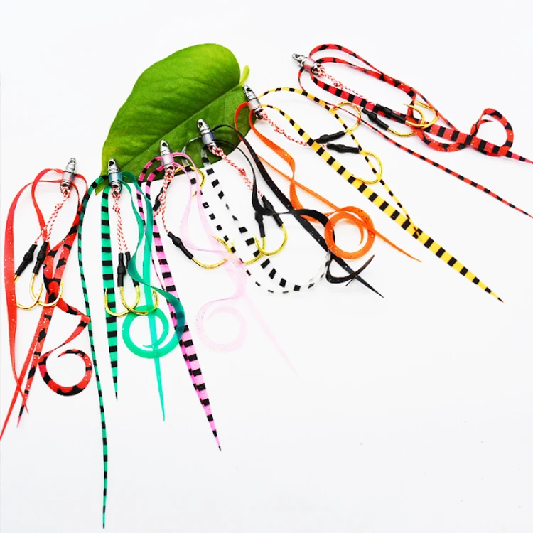 Handmade Fishing Silicone Rubber skirt With Jigging Assist Hook fishing accessories tackle slider jig hook