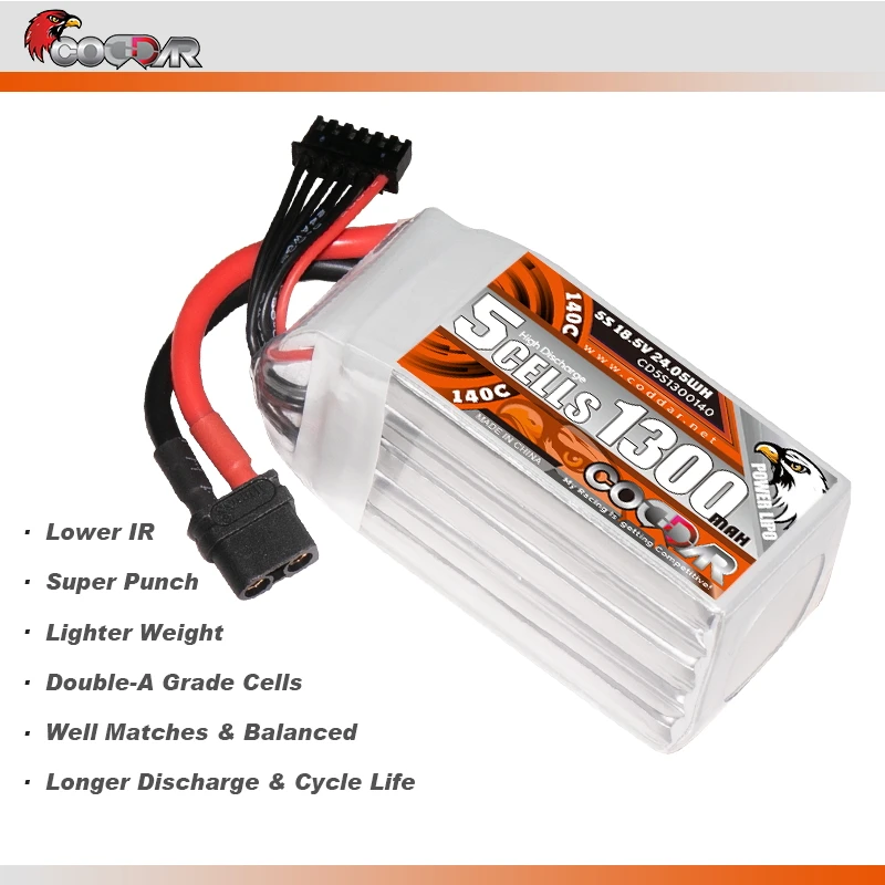 CODDAR RC LiPo Battery 5S 1300MAH 18.5V 140C XT60 FPV Drone Helicopter RC Racing Packs