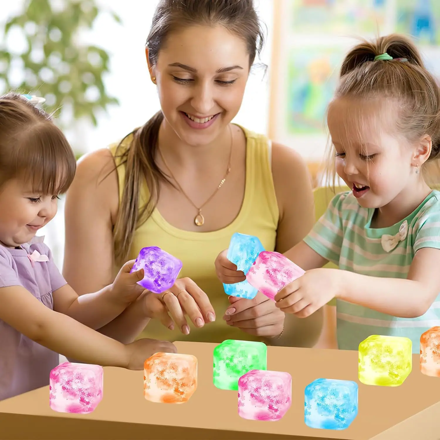 Ice Cube Square Sensory Toy Stress Ball Mochi Squishies Squeeze Toys for Adults Kids Summer Toys Party Favors